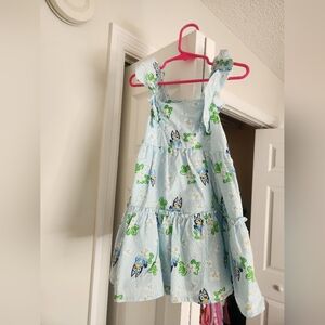 Charming Blue Kids Dress with Green Leaf Design